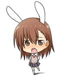  animal_ears bad_id bad_pixiv_id blush brown_eyes brown_hair bunny_ears chibi highres kemonomimi_mode loose_socks misaka_mikoto open_mouth rubii school_uniform short_hair skirt socks solo sweater_vest to_aru_kagaku_no_railgun to_aru_majutsu_no_index 