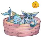  duo eeveelution eyes_closed feral glaceon kyounoikenie nekogarasu nintendo open_mouth plain_background pok&#233;mon pok&eacute;mon pool sun tail vaporeon video_games white_background 