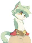  belt blush cat chest_tuft cotora ear_tuft feline green male solo 