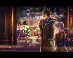  1girl alphonse_(white_datura) bad_id bad_pixiv_id brown_eyes brown_hair christmas coat couple glasses height_difference hetero kyon merry_christmas nagato_yuki petite purple_hair scarf short_hair suzumiya_haruhi_no_shoushitsu suzumiya_haruhi_no_yuuutsu walking winter 