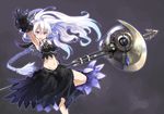  axe clock_eyes gears gloves halberd long_hair midriff original polearm shibano_kaito skirt solo symbol-shaped_pupils weapon white_hair 