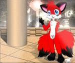  blue_eyes canine chest_tuft collar cute fox jamesfoxbr jonhs-kitsune_(character) kitsune looking_at_viewer male multiple_tails nude open_mouth red solo standing tail 