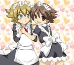  2boys blonde_hair blue_eyes blush brown_eyes brown_hair crossdressing ichinose_kazuya inazuma_eleven inazuma_eleven_(series) maid maid_headdress mark_kluger mark_kruger multiple_boys trap 