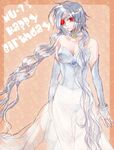  ahoge alternate_costume blazblue character_name dress eyepatch happy_birthday long_hair nu-13 red_eyes see-through sesame_ange silver_hair solo 