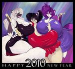  2010 bbw boosterpang breasts canine champagne dress female fondling happy_new_year hyper hyper_breasts raccoon shina skirt tongue voluptuous 