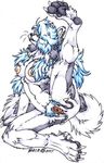  anal anal_fingering blue_hair breasts canine eyes_closed female fenrir_lunaris fingering hair hindpaw lassie masturbation nipples penetration pussy solo vaginal vaginal_penetration wolf 