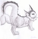  eeveelution female graedius greyscale monochrome nintendo plain_background pok&#233;mon pok&eacute;mon pussy solo vaporeon video_games white_background 