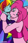  anthro anthrofied blue blue_body blue_eyes clothing duo english_text equine female friendship_is_magic hair happy hooves horse hug laughter mammal multi-colored_hair my_little_pony one_eye_closed open_mouth pegasus pink pink_body pink_hair pinkie_pie_(mlp) pony purple_eyes rainbow_dash_(mlp) rainbow_hair shirt smile talutie tank_top text wings 