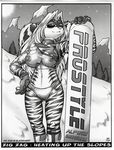  absurd_res areola breasts clothed clothing erect_nipples female hi_res max_blackrabbit mountain nipple_bulge nipples pussy skimpy snow snowboard solo striped_skin sun text translucent transparent_clothing winter zig_zag 