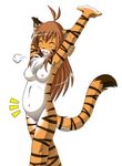  brown brown_hair chest_tuft edit eyes_closed feline female flora_(twokinds) fur hair mammal navel nipples nude open_mouth orange orange_fur plain_background pregnant pussy small_breasts solo standing stretching stripes tail tiger tom_fischbach tuft twokinds white white_background white_belly 