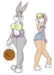  anthro arms basketball bent_arm bent_arms big_breasts big_feet big_teeth blonde_hair bouncing bound_ears breasts brown brown_fur bugs_bunny chromatic_background closed_legs clothed clothing crossgender dracojeff dribbling duo erect_nipples female fur gloves green_eyes grey hair holding lagomorph legs lola_bunny long_ears looking looney_tunes mammal navel nipples open_mouth plain_background purple purple_clothing rabbit_teeth scared scrunchie skimpy smile space_jam surprise surprised surprised_face tail teeth tight_clothing towel warner_brothers wet white white_background white_fur wide_hips yellow 