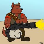  2007 angry canine clothed colored fang hat heavy_(team_fortress_2) male minigun outside schizowolf solo tail team_fortress_2 wolf 