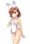  animal_ears bare_legs bow bowtie brown_eyes brown_hair bunny_ears bunnysuit masakichi_(crossroad) misaka_mikoto short_hair solo to_aru_kagaku_no_railgun to_aru_majutsu_no_index 