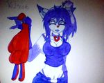  breasts cleavage collar female gloves holding midriff open_mouth plushie ponytail raccoon solo standing white 