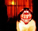  canine cannot_be_unseen dog looking_at_viewer meme menacing nightmare_fuel nightmarish red room shopped skinned smile smile.dog staring teeth window 