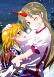  blonde_hair highres horn hoshiguma_yuugi irusu mizuhashi_parsee multiple_girls one_eye_closed touhou 