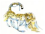  breasts cheetah cloth feline female heather_bruton nude on_front raised_tail side_boob solo tail 