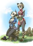  bandage barefoot brushing cleavage comb couple cute enaibi female hindpaw loincloth midriff panda pandawa plantigrade sitting skimpy underwear wakfu 