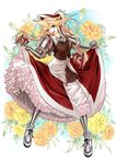  blonde_hair braid cordelia_(saga) dress flower highres kininaljaguar long_hair petticoat red_eyes saga saga_frontier_2 solo twin_braids 