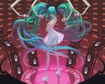  aqua_hair ass dress hand_on_own_chest hatsune_miku high_heels long_hair looking_back loped microphone see-through shoes solo speaker studio_microphone twintails very_long_hair vocaloid 