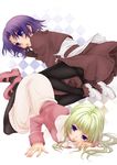  acolyte black_legwear blonde_hair blue_eyes highres kawagoe_pochi mary_janes merchant_(ragnarok_online) multiple_girls pantyhose purple_hair ragnarok_online shoes top-down_bottom-up 