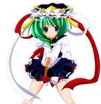  absurdres aoro blue_eyes green_hair hat highres rod_of_remorse shiki_eiki skirt solo sweatdrop touhou 