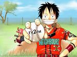  anime baseball belt black_hair monkey_d_luffy oda_eiichiro oda_eiichirou one_piece smile sunglasses tattoo tony_tony_chopper 