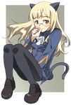  animal_ears bad_id bad_pixiv_id blonde_hair cat_ears glasses long_hair military military_uniform pantyhose perrine_h_clostermann solo strike_witches tail tsuchinoko_(muni_muni) uniform world_witches_series yellow_eyes 