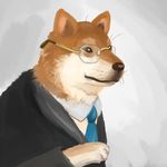  canine dog eyewear glasses hagu male mammal necktie plain_background shiba_inu solo suit tie whiskers white_background 