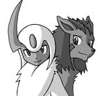  absol ambiguous_gender anthro duo hyena low_res mammal mightyena mikazuki_karasu nintendo plain_background pok&#233;mon pok&#233;morph pok&eacute;mon video_games white_background 