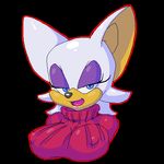  big_breasts black_background black_nose blue_eyes breasts bust_portrait female hair half-closed_eyes is_(artist) mammal nipple_bulge oekaki open_mouth pink_tongue pixel_(art) pixel_art plain_background red_topwear rouge_the_bat sega solo sonic_(series) sweater turtleneck white_hair white_skin 