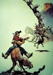  equine frank_frazetta funny galloping guitar gun horse indian mammal oils painting ranged_weapon shooting tongue weapon western 