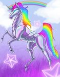  2010 adult-swim clouds equine feral glowing_eyes horns nathradas rainbow robot robot_unicorn_attack solo star tail unguligrade unicorn 