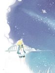  arakawa_under_the_bridge blonde_hair blue_eyes bridge cloud grass hands_in_pockets jacket long_hair luo. nino_(arakawa) planet scenery shorts sky solo star_(sky) starry_sky track_jacket 