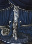  blue curtains feline female fluffy_tail fur grey_fur harem jewelry leopard mammal pan_hesekiel_shiroi snow_leopard solo 
