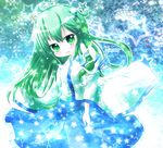  ahoge detached_sleeves green_eyes green_hair kochiya_sanae long_hair snake solo star touhou yuya_(minus-k) 