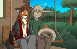  basitin bisitian canine clothing couple duo female forest fox happy keidran keith_(twokinds) keith_keiser laura_(twokinds) male mammal outside sitting smile swing tom_fischbach tree trees twokinds webcomic what_could_have_been wood 
