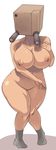  box breasts curvy female footwear full_body hips huge_breasts large_breasts nipples no_panties nude petaro robot simple_background socks solo topless ueno_petarou what white_background wide_hips 