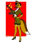  ? anthro breasts canine cheesecake clothed clothing dog female german_shepherd gun hammer_and_sickle hat joseph_ny mammal ranged_weapon sofia solo soviet star weapon 