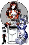  boots breasts chair collar cum cumshot ear_piercing earring hair handjob herm horns intersex jewelry masturbation nipple_piercing nipples open_mouth orgasm piercing red_hair sitting straddle white_hair yellow_eyes zenia 