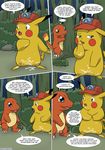  ashchu ashchu_adventures blue_eyes charmander comic cum fire gay jungle male palcomix pikachu pok&eacute;mon tail trees yellow 