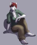  canine clothed clothing female hair jailbird lina linahusky mammal red_hair solo tail 