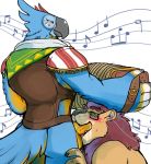  2019 accordion anthro anthro_on_anthro avian balls beak bird blue_feathers breath_of_the_wild domination duo erection feathers felid fellatio forced humanoid_penis hyenaface hypnosis kass_(zelda) lion male male/male male_domination mammal mind_control music musical_instrument musical_note nintendo oral pantherine penis rhyslion sex simple_background spiral_eyes submissive_male the_legend_of_zelda video_games white_background yellow_penis 