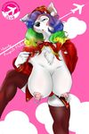  &hearts; aircraft airplane big_breasts black_nose breasts female flight_attendant hair handkerchief hat heartz legwear multi-colored_hair nipple_piercing nipple_ring nipples piercing rainbow_hair solo stockings traced undressing uniform 