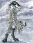  canine digitigrade hat looking_at_viewer male ruaidri solo trenchcoat 