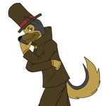  2009 blank_background brown_eyes canine clothed colored dog doggieo german_shepherd hat male overcoat professor_layton solo tail thinking top_hat white_background 