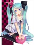  aqua_hair bad_id bad_pixiv_id blue_eyes fuyu_kitsune hair_ribbon hatsune_miku long_hair ribbon solo thighhighs twintails vocaloid world_is_mine_(vocaloid) 