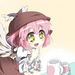  animal_ears bad_id bad_pixiv_id blush cup hat heart highres leaning_forward mug mystia_lorelei open_mouth pink_hair short_hair solo touhou urimono wings yellow_eyes 