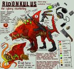  blonde_hair boots chainsaw gas_mask gills hair headphones hog hooves male marine orange_eyes red shark skull solo syringe tentacles troll tusks weapon what what_has_science_done 