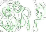  anal astrid being_watched bisexual black_and_white breasts em feline female green_and_white green_and_white_theme guide_lines male mammal monochrome monster penis plain_background sketch tentacles white_background 